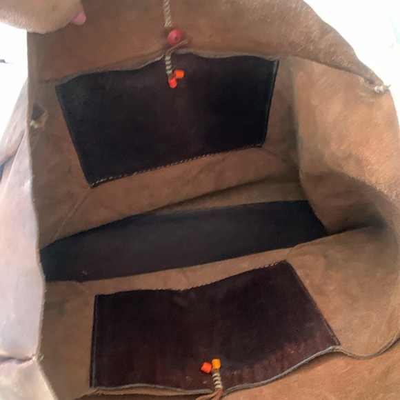 Henry Cuir Tote Embroidered Brown cow Hyde Leather Rustic Bohemian - Picture 11 of 14